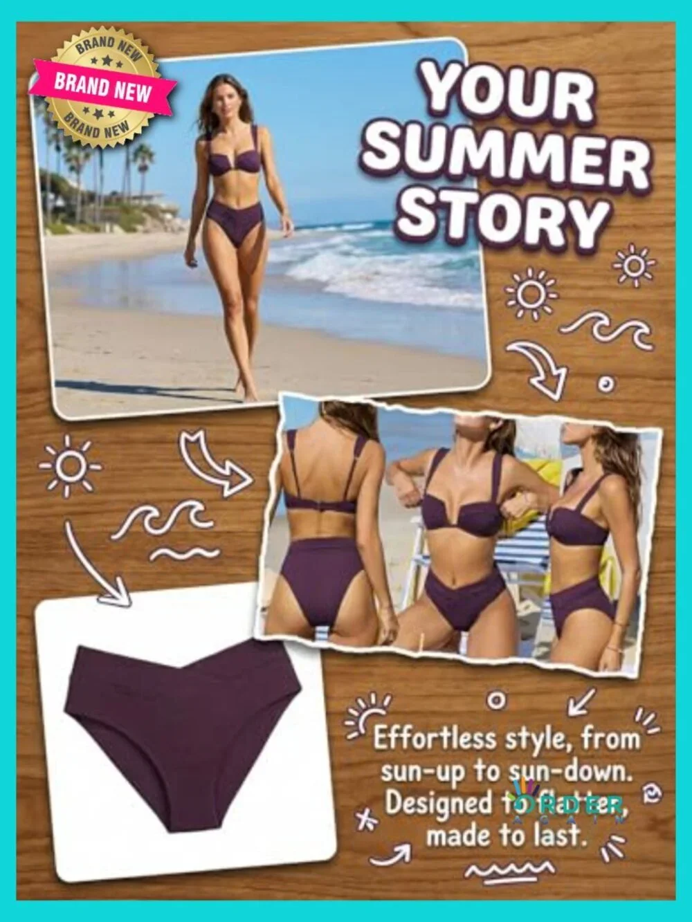 High Waisted Bikini Set Push Up Cups Adjustable Straps Two Piece Swimwear